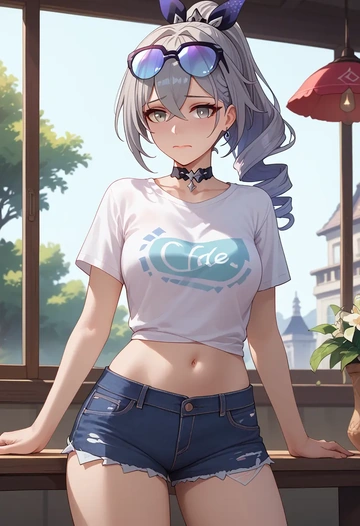 star rail,silver wolf,denim shorts  - AI generated anime art